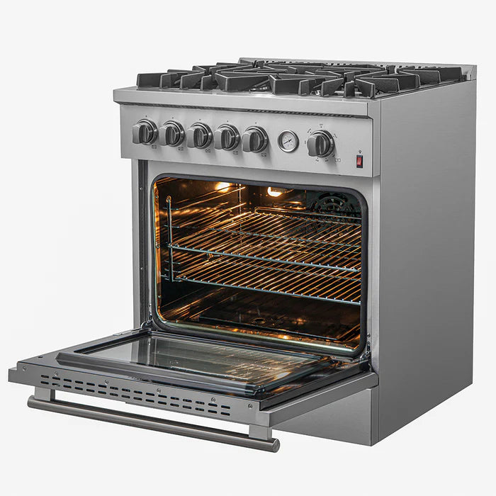 FORNO - Giovanni 30-inch Gas Range with 5 Gas Burners, 4.32 cu.ft. Convection Gas Oven with Temperature Gauge in Stainless Steel - FFSGS6274-30 FORNO - Giovanni 30-inch Gas Range with 5 Gas Burners, 4.32 cu.ft. Convection Gas Oven with Temperature Gauge in Stainless Steel - FFSGS6274-30