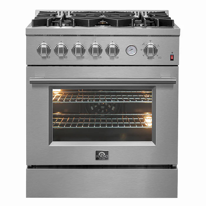 FORNO - Giovanni 30-inch Gas Range with 5 Gas Burners, 4.32 cu.ft. Convection Gas Oven with Temperature Gauge in Stainless Steel - FFSGS6274-30 FORNO - Giovanni 30-inch Gas Range with 5 Gas Burners, 4.32 cu.ft. Convection Gas Oven with Temperature Gauge in Stainless Steel - FFSGS6274-30