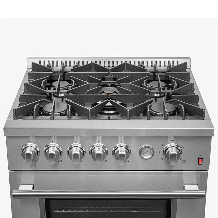FORNO - Giovanni 30-inch Gas Range with 5 Gas Burners, 4.32 cu.ft. Convection Gas Oven with Temperature Gauge in Stainless Steel - FFSGS6274-30 FORNO - Giovanni 30-inch Gas Range with 5 Gas Burners, 4.32 cu.ft. Convection Gas Oven with Temperature Gauge in Stainless Steel - FFSGS6274-30