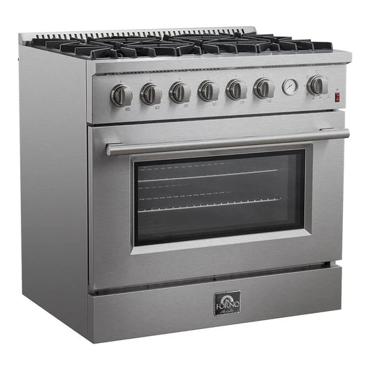 FORNO - Marco 36-Inch Gas Range 6 Gas Burners, 5.36 cu.ft. Convection Oven and Temperature Gauge in Stainless Steel - FFSGS6277-36