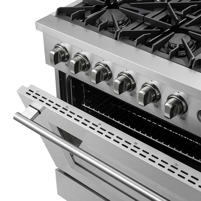 FORNO - Marco 36-Inch Gas Range 6 Gas Burners, 5.36 cu.ft. Convection Oven and Temperature Gauge in Stainless Steel - FFSGS6277-36 FORNO - Marco 36-Inch Gas Range 6 Gas Burners, 5.36 cu.ft. Convection Oven and Temperature Gauge in Stainless Steel - FFSGS6277-36