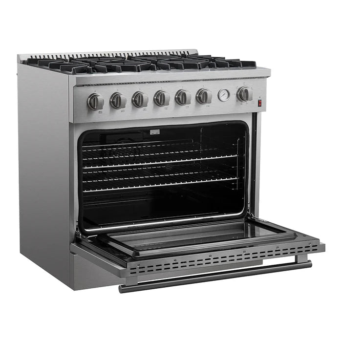 FORNO - Marco 36-Inch Gas Range 6 Gas Burners, 5.36 cu.ft. Convection Oven and Temperature Gauge in Stainless Steel - FFSGS6277-36 FORNO - Marco 36-Inch Gas Range 6 Gas Burners, 5.36 cu.ft. Convection Oven and Temperature Gauge in Stainless Steel - FFSGS6277-36