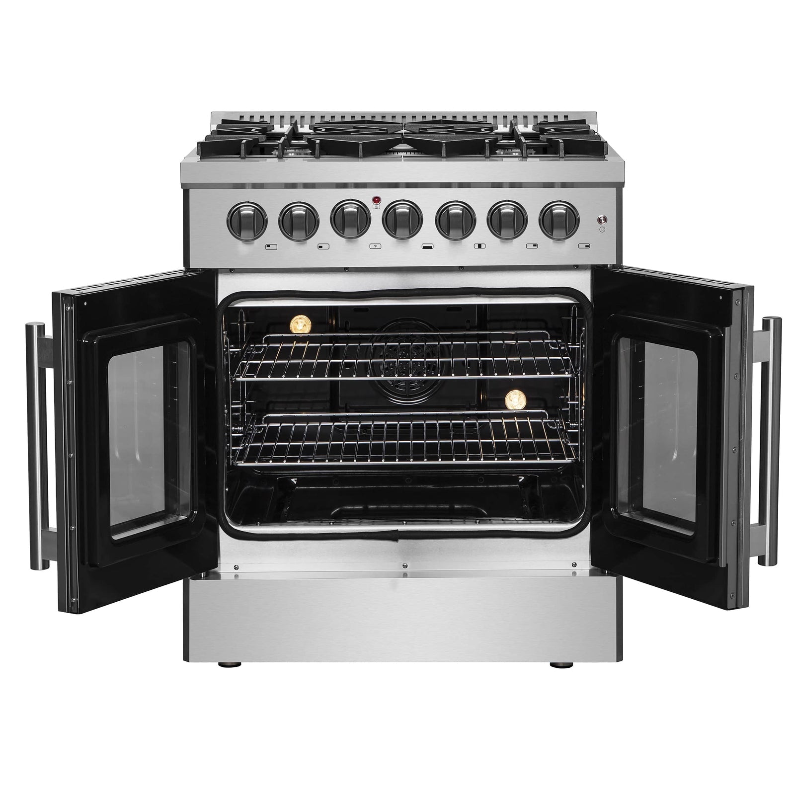 FORNO - 30-Inch Galiano Freestanding French Door Dual Fuel Range with 5 Burners and 68,000 BTUs in Stainless Steel FORNO - 30-Inch Galiano Freestanding French Door Dual Fuel Range with 5 Burners and 68,000 BTUs in Stainless Steel