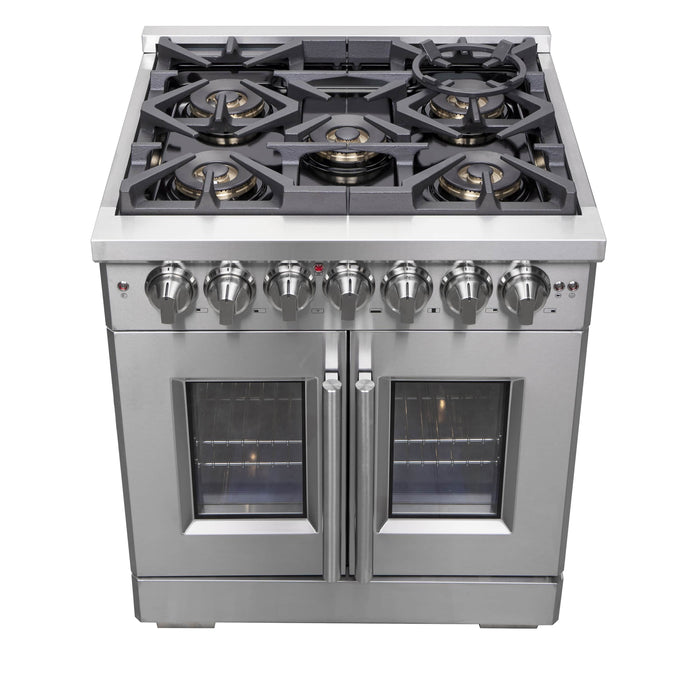 Forno 30-Inch Capriasca Dual Fuel Range with 5 Gas Burners, 100,000 BTUs, and French Door Electric Oven in Stainless Steel Forno 30-Inch Capriasca Dual Fuel Range with 5 Gas Burners, 100,000 BTUs, and French Door Electric Oven in Stainless Steel