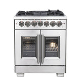 Forno 30-Inch Capriasca Dual Fuel Range with 5 Gas Burners, 100,000 BTUs, and French Door Electric Oven in Stainless Steel Forno 30-Inch Capriasca Dual Fuel Range with 5 Gas Burners, 100,000 BTUs, and French Door Electric Oven in Stainless Steel