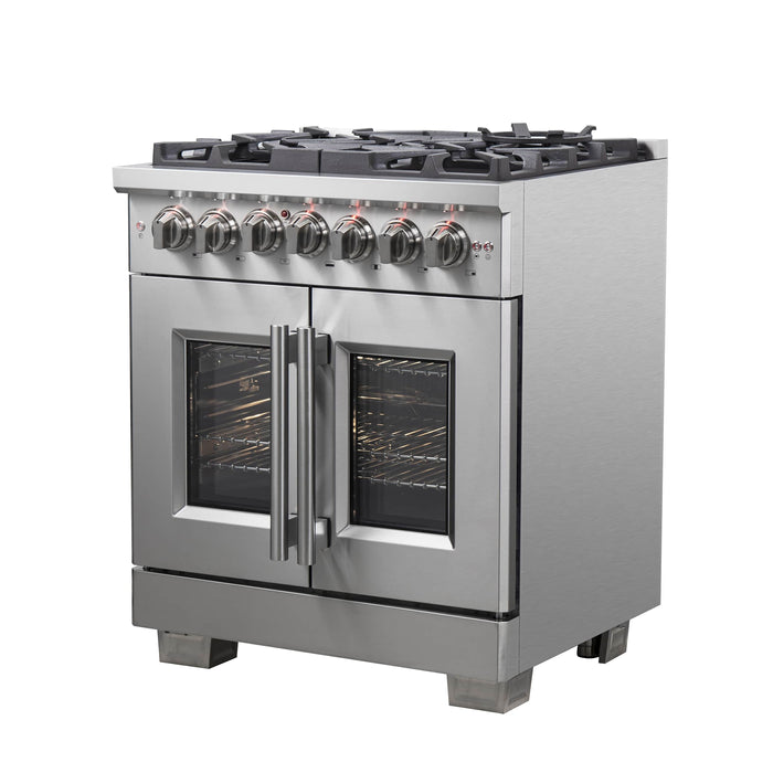 Forno 30-Inch Capriasca Dual Fuel Range with 5 Gas Burners, 100,000 BTUs, and French Door Electric Oven in Stainless Steel Forno 30-Inch Capriasca Dual Fuel Range with 5 Gas Burners, 100,000 BTUs, and French Door Electric Oven in Stainless Steel