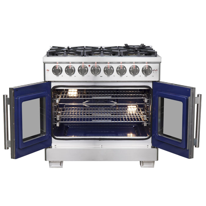 FORNO - 36-Inch Capriasca Freestanding French Door Dual Fuel Range with 6 Gas Burners, 120,000 BTUs & Electric Oven in Stainless Steel FORNO - 36-Inch Capriasca Freestanding French Door Dual Fuel Range with 6 Gas Burners, 120,000 BTUs & Electric Oven in Stainless Steel