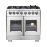 FORNO - 36-Inch Capriasca Freestanding French Door Dual Fuel Range with 6 Gas Burners, 120,000 BTUs & Electric Oven in Stainless Steel FORNO - 36-Inch Capriasca Freestanding French Door Dual Fuel Range with 6 Gas Burners, 120,000 BTUs & Electric Oven in Stainless Steel