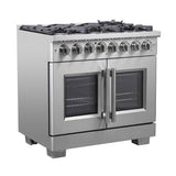 FORNO - 36-Inch Capriasca Freestanding French Door Dual Fuel Range with 6 Gas Burners, 120,000 BTUs & Electric Oven in Stainless Steel FORNO - 36-Inch Capriasca Freestanding French Door Dual Fuel Range with 6 Gas Burners, 120,000 BTUs & Electric Oven in Stainless Steel