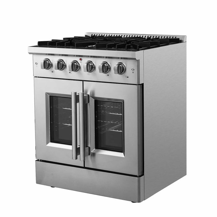 FORNO - 30-Inch Galiano Gas Range with 5 Gas Burners, 68,000 BTUs, & French Door Gas Oven in Stainless Steel FORNO - 30-Inch Galiano Gas Range with 5 Gas Burners, 68,000 BTUs, & French Door Gas Oven in Stainless Steel