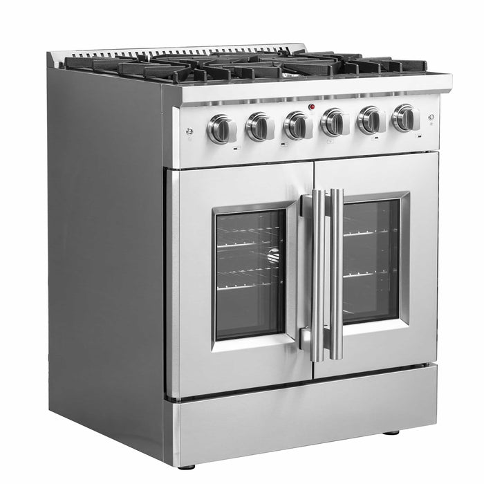 FORNO - 30-Inch Galiano Gas Range with 5 Gas Burners, 68,000 BTUs, & French Door Gas Oven in Stainless Steel FORNO - 30-Inch Galiano Gas Range with 5 Gas Burners, 68,000 BTUs, & French Door Gas Oven in Stainless Steel