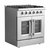 FORNO - 30-Inch Galiano Gas Range with 5 Gas Burners, 68,000 BTUs, & French Door Gas Oven in Stainless Steel FORNO - 30-Inch Galiano Gas Range with 5 Gas Burners, 68,000 BTUs, & French Door Gas Oven in Stainless Steel