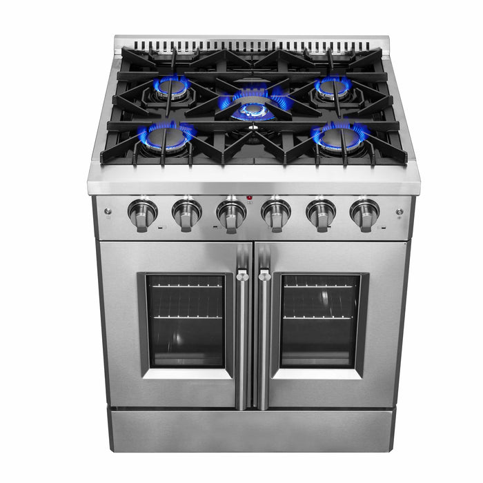 FORNO - 30-Inch Galiano Gas Range with 5 Gas Burners, 68,000 BTUs, & French Door Gas Oven in Stainless Steel FORNO - 30-Inch Galiano Gas Range with 5 Gas Burners, 68,000 BTUs, & French Door Gas Oven in Stainless Steel