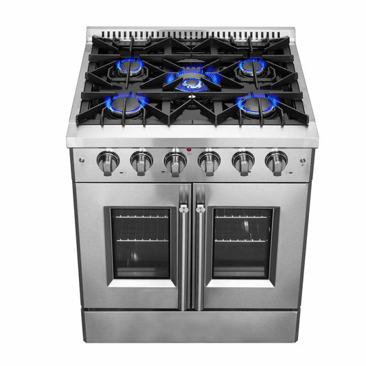 FORNO - 30-Inch Galiano Gas Range with 5 Gas Burners, 68,000 BTUs, & French Door Gas Oven in Stainless Steel