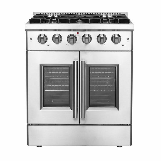 FORNO - 30-Inch Galiano Gas Range with 5 Gas Burners, 68,000 BTUs, & French Door Gas Oven in Stainless Steel
