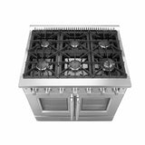 FORNO - 36-Inch Galiano Dual Fuel Range with 6 Gas Burners, 83,000 BTUs, & French Door Electric Oven in Stainless Steel FORNO - 36-Inch Galiano Dual Fuel Range with 6 Gas Burners, 83,000 BTUs, & French Door Electric Oven in Stainless Steel