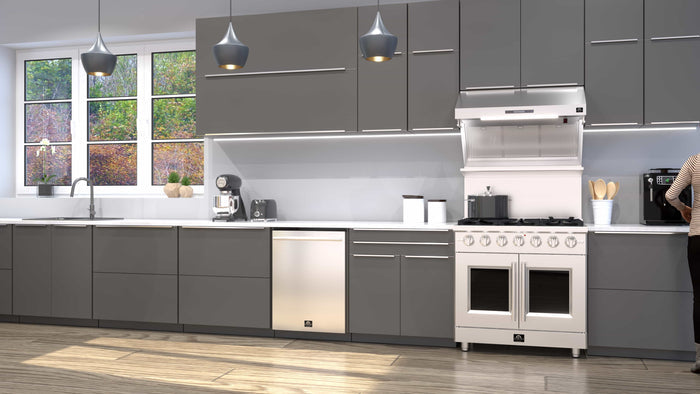 FORNO - 36-Inch Galiano Dual Fuel Range with 6 Gas Burners, 83,000 BTUs, & French Door Electric Oven in Stainless Steel FORNO - 36-Inch Galiano Dual Fuel Range with 6 Gas Burners, 83,000 BTUs, & French Door Electric Oven in Stainless Steel