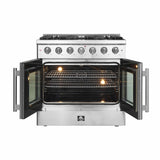 FORNO - 36-Inch Galiano Dual Fuel Range with 6 Gas Burners, 83,000 BTUs, & French Door Electric Oven in Stainless Steel FORNO - 36-Inch Galiano Dual Fuel Range with 6 Gas Burners, 83,000 BTUs, & French Door Electric Oven in Stainless Steel