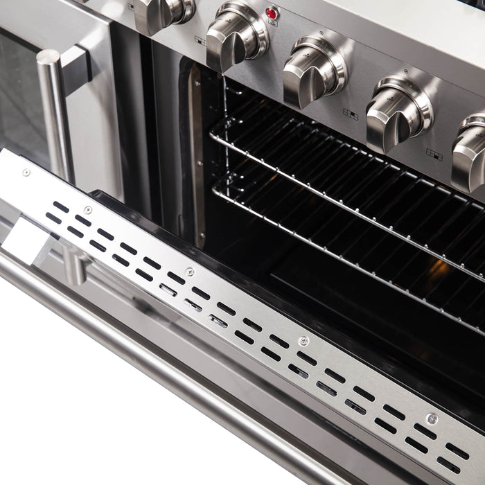 Forno 48-Inch Galiano Gas Range with 8 Gas Burners, 107,000 BTUs, & French Door Gas Oven in Stainless Steel Forno 48-Inch Galiano Gas Range with 8 Gas Burners, 107,000 BTUs, & French Door Gas Oven in Stainless Steel