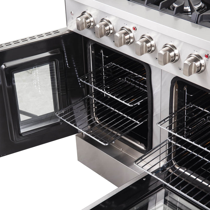 Forno 48-Inch Galiano Gas Range with 8 Gas Burners, 107,000 BTUs, & French Door Gas Oven in Stainless Steel Forno 48-Inch Galiano Gas Range with 8 Gas Burners, 107,000 BTUs, & French Door Gas Oven in Stainless Steel