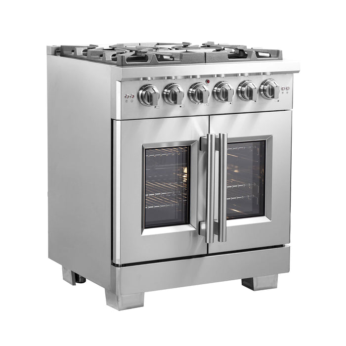 Forno 30-Inch Capriasca Gas Range with 5 Gas Burners, 100,000 BTUs, and French Door Gas Oven in Stainless Steel Forno 30-Inch Capriasca Gas Range with 5 Gas Burners, 100,000 BTUs, and French Door Gas Oven in Stainless Steel