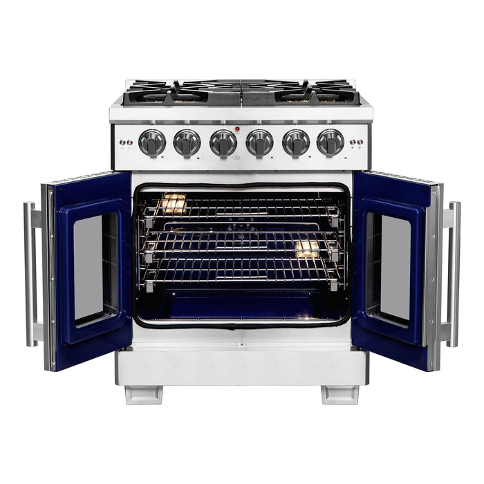 Forno 30-Inch Capriasca Gas Range with 5 Gas Burners, 100,000 BTUs, and French Door Gas Oven in Stainless Steel Forno 30-Inch Capriasca Gas Range with 5 Gas Burners, 100,000 BTUs, and French Door Gas Oven in Stainless Steel