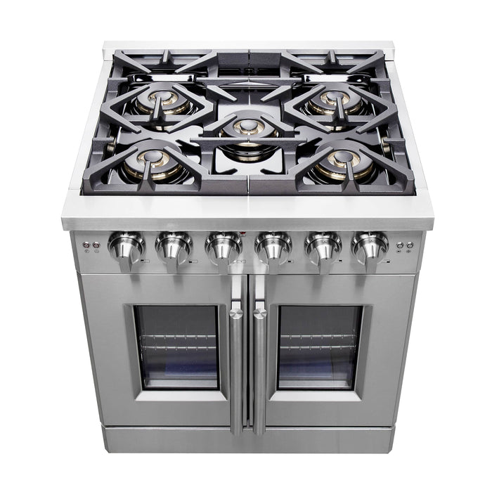 Forno 30-Inch Capriasca Gas Range with 5 Gas Burners, 100,000 BTUs, and French Door Gas Oven in Stainless Steel Forno 30-Inch Capriasca Gas Range with 5 Gas Burners, 100,000 BTUs, and French Door Gas Oven in Stainless Steel