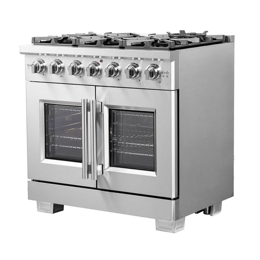 FORNO - 36-Inch Capriasca Gas Range with 6 Burners, 120,000 BTUs, & French Door Gas Oven in Stainless Steel