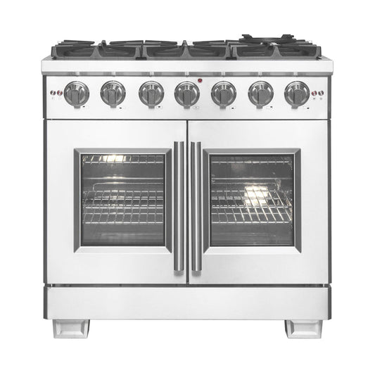 FORNO - 36-Inch Capriasca Gas Range with 6 Burners, 120,000 BTUs, & French Door Gas Oven in Stainless Steel