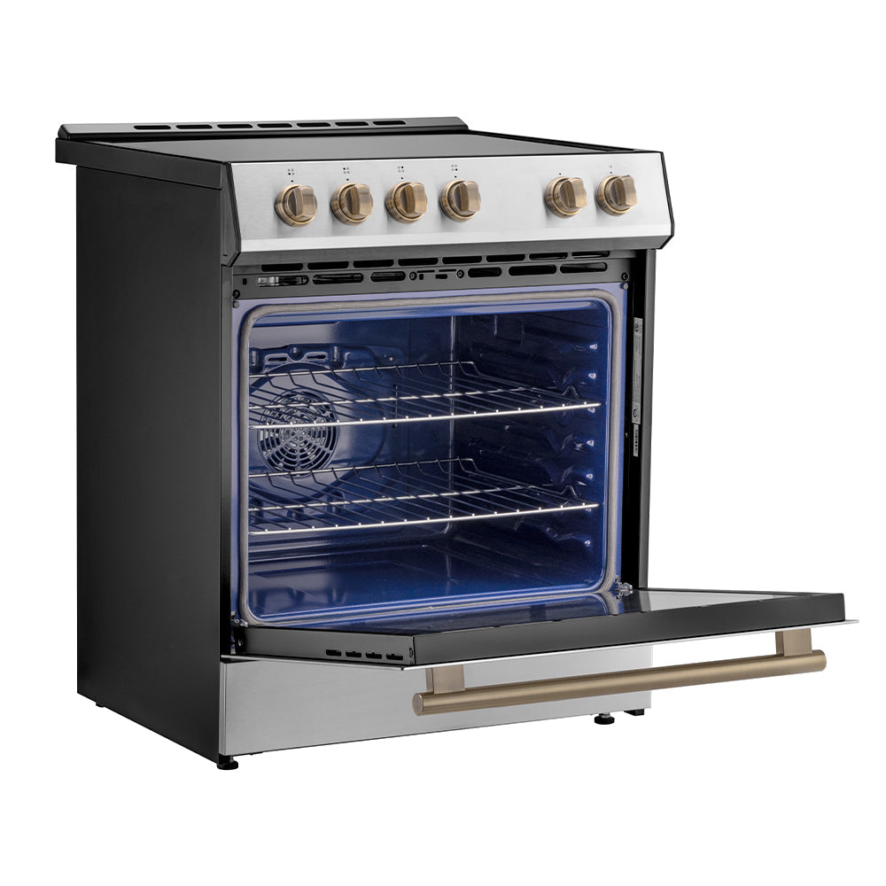 FORNO - 30" Leonardo Espresso Induction Range in Stainless Steel with Brass Handle FORNO - 30" Leonardo Espresso Induction Range in Stainless Steel with Brass Handle