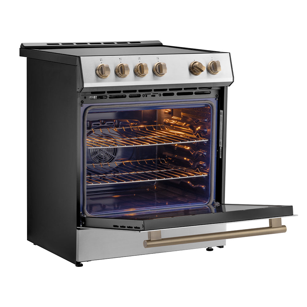 FORNO - 30" Leonardo Espresso Induction Range in Stainless Steel with Brass Handle FORNO - 30" Leonardo Espresso Induction Range in Stainless Steel with Brass Handle