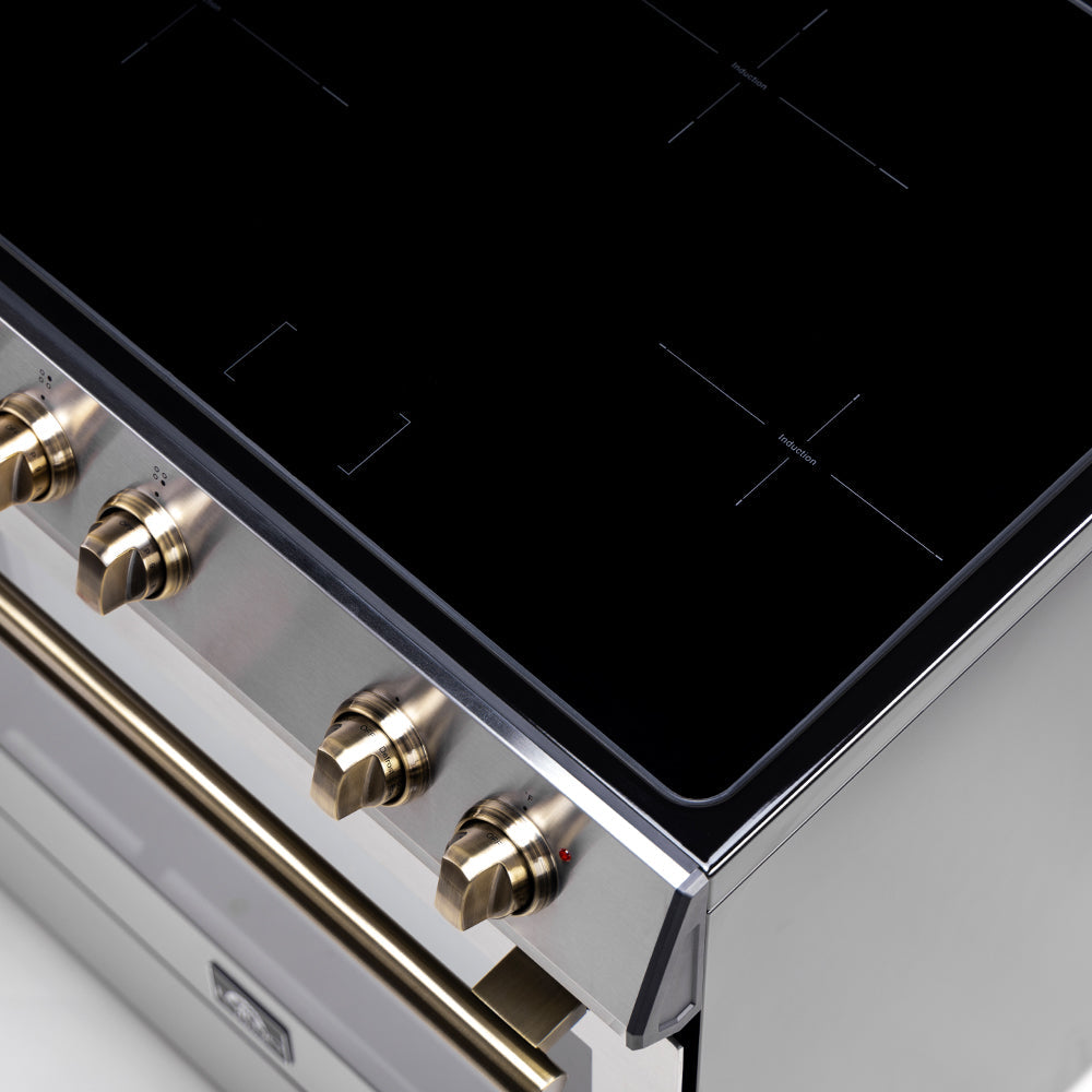 FORNO - 30" Leonardo Espresso Induction Range in Stainless Steel with Brass Handle FORNO - 30" Leonardo Espresso Induction Range in Stainless Steel with Brass Handle
