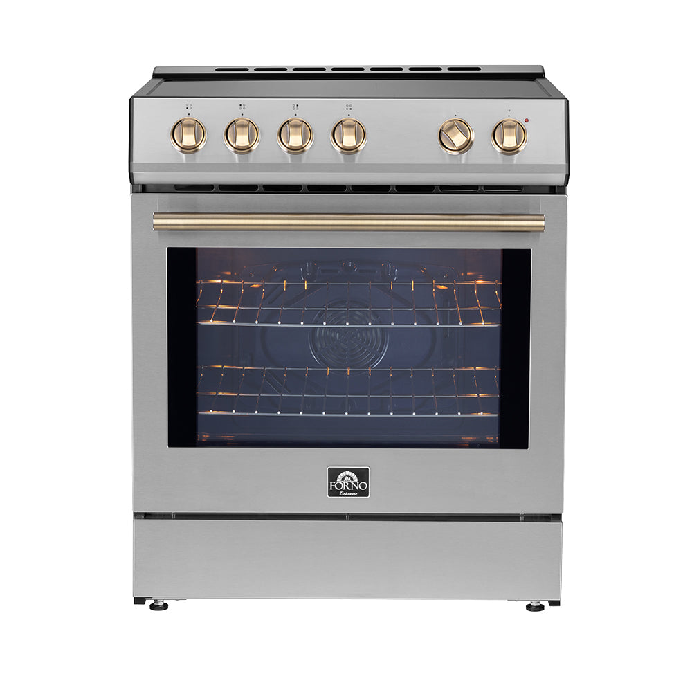 FORNO - 30" Leonardo Espresso Induction Range in Stainless Steel with Brass Handle FORNO - 30" Leonardo Espresso Induction Range in Stainless Steel with Brass Handle