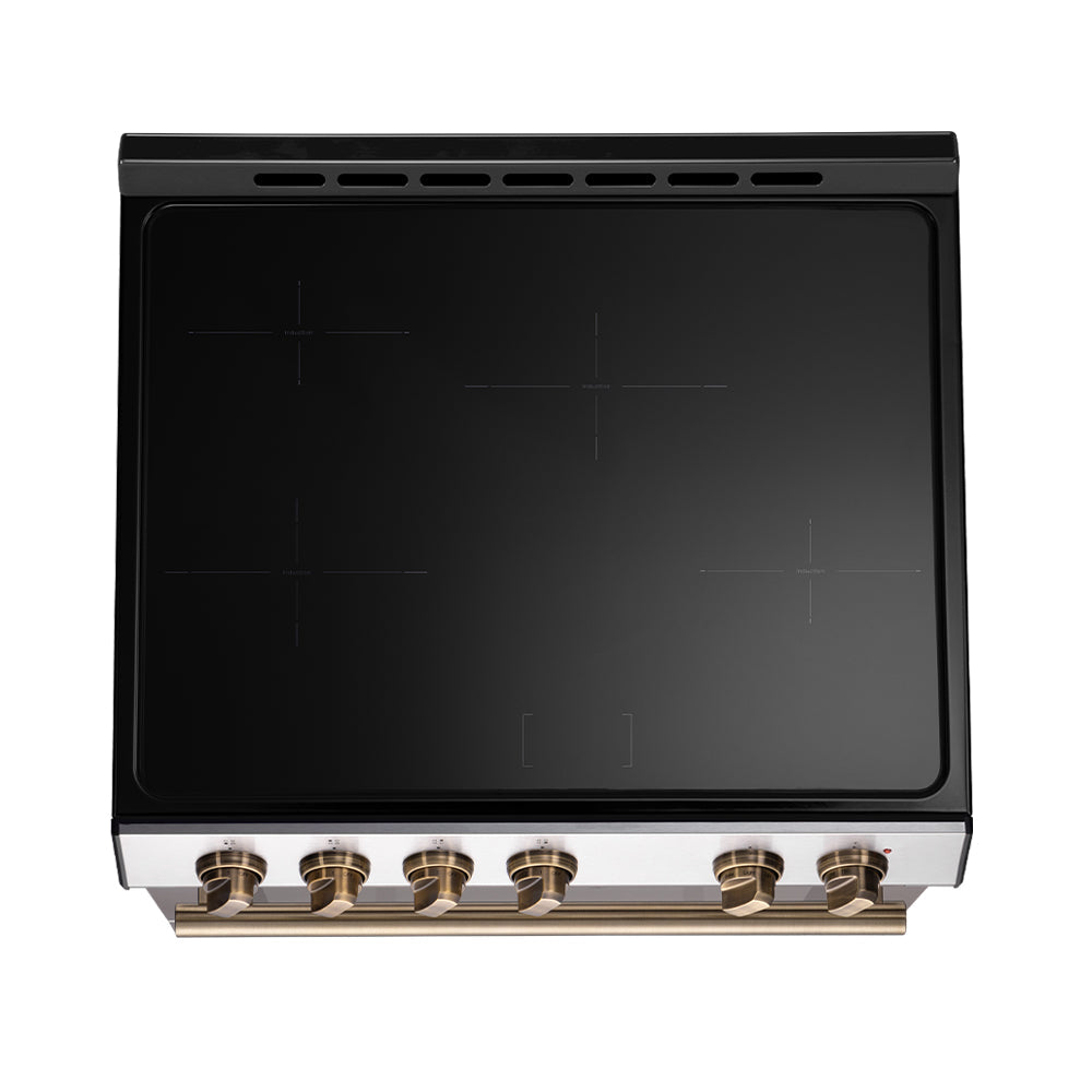 FORNO - 30" Leonardo Espresso Induction Range in Stainless Steel with Brass Handle FORNO - 30" Leonardo Espresso Induction Range in Stainless Steel with Brass Handle