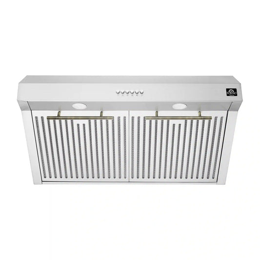 Forno - 30" Bari Espresso 400 CFM Under Cabinet Range Hood in Stainless Steel with Brass Handle