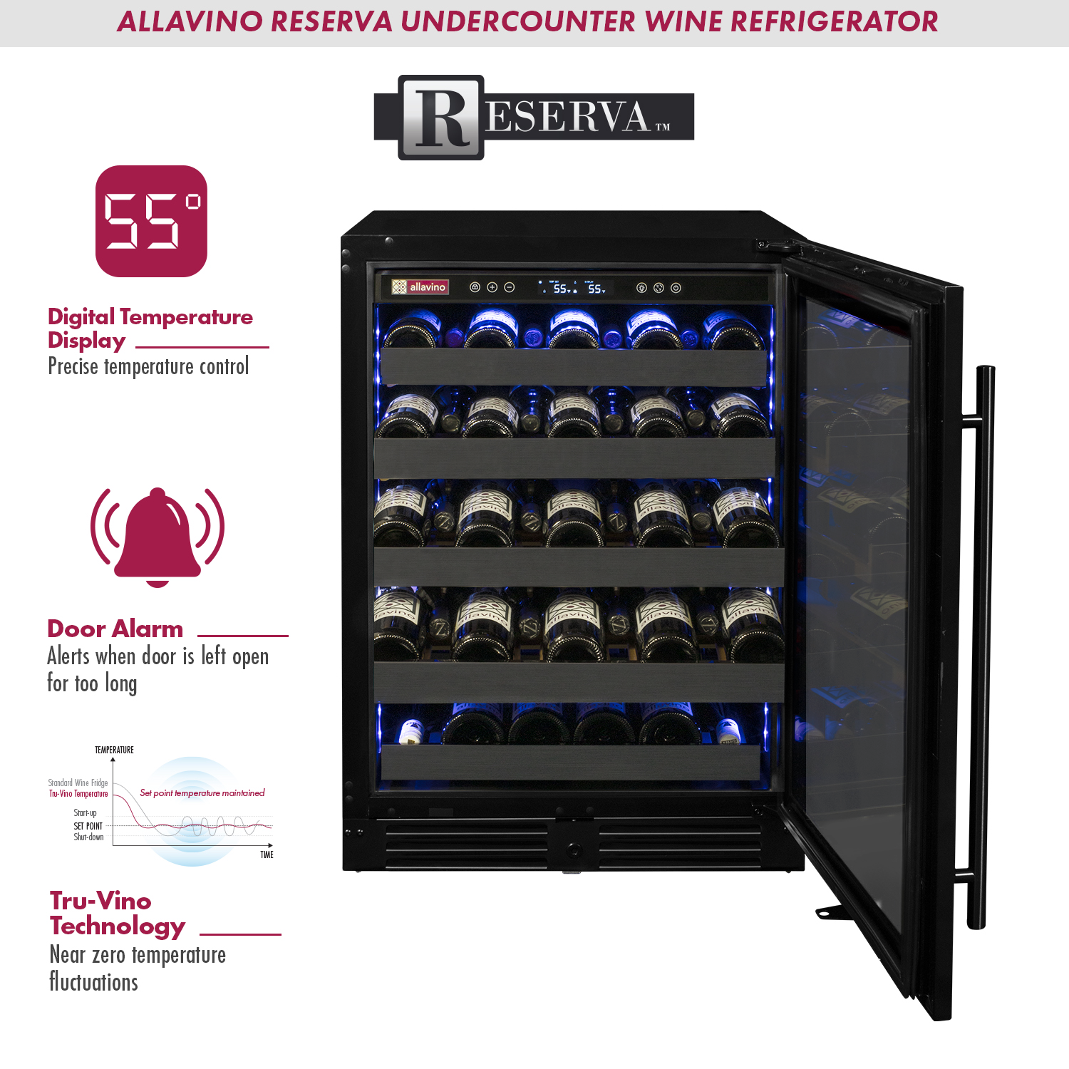 Allavino - Reserva Series 100 Bottle 34" Tall Dual Zone Black Stainless Steel Side-by-Side Wine Cooler Refrigerator Allavino - Reserva Series 100 Bottle 34" Tall Dual Zone Black Stainless Steel Side-by-Side Wine Cooler Refrigerator