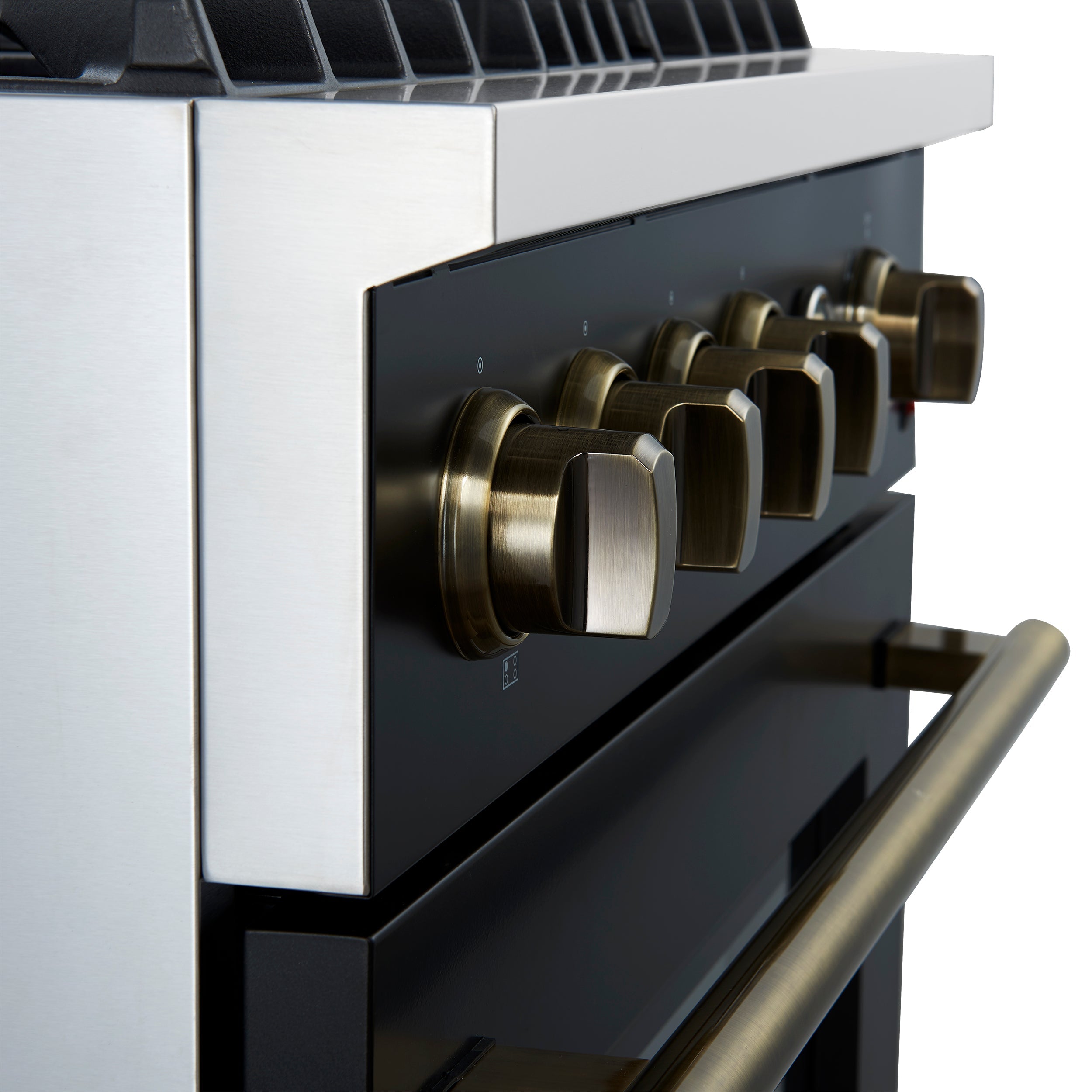 FORNO - Espresso Marco 30" 4.32 cu.ft. Gas Range with 4 Burners and Temperature Gauge in Black with Antique Brass Accents, FFSGS6277-30BLK FORNO - Espresso Marco 30" 4.32 cu.ft. Gas Range with 4 Burners and Temperature Gauge in Black with Antique Brass Accents, FFSGS6277-30BLK