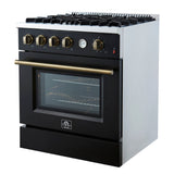 FORNO - Espresso Marco 30" 4.32 cu.ft. Gas Range with 4 Burners and Temperature Gauge in Black with Antique Brass Accents, FFSGS6277-30BLK FORNO - Espresso Marco 30" 4.32 cu.ft. Gas Range with 4 Burners and Temperature Gauge in Black with Antique Brass Accents, FFSGS6277-30BLK