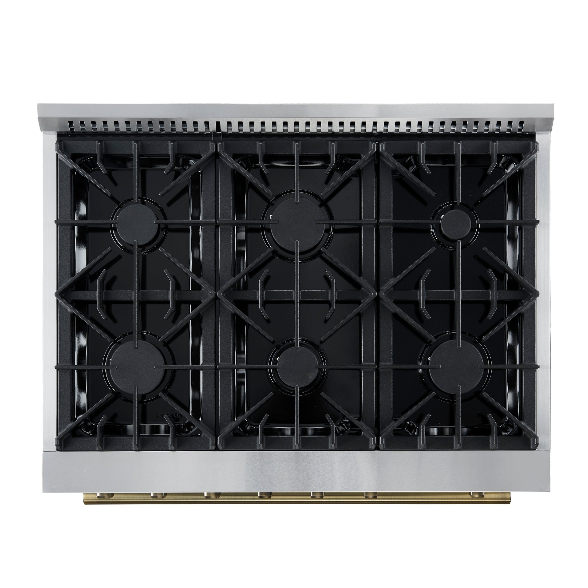 FORNO - Espresso Marco 36" 5.36 cu.ft. Gas Range with 6 Burners and Temperature Gauge in Black with Antique Brass Accents, FFSGS6277-36BLK FORNO - Espresso Marco 36" 5.36 cu.ft. Gas Range with 6 Burners and Temperature Gauge in Black with Antique Brass Accents, FFSGS6277-36BLK