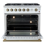 FORNO - Espresso Marco 36" 5.36 cu.ft. Gas Range with 6 Burners and Temperature Gauge in Black with Antique Brass Accents, FFSGS6277-36WHT FORNO - Espresso Marco 36" 5.36 cu.ft. Gas Range with 6 Burners and Temperature Gauge in Black with Antique Brass Accents, FFSGS6277-36WHT