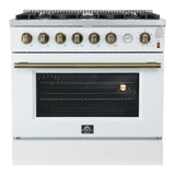 FORNO - Espresso Marco 36" 5.36 cu.ft. Gas Range with 6 Burners and Temperature Gauge in Black with Antique Brass Accents, FFSGS6277-36WHT FORNO - Espresso Marco 36" 5.36 cu.ft. Gas Range with 6 Burners and Temperature Gauge in Black with Antique Brass Accents, FFSGS6277-36WHT