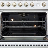 FORNO - Espresso Marco 36" 5.36 cu.ft. Gas Range with 6 Burners and Temperature Gauge in Black with Antique Brass Accents, FFSGS6277-36WHT FORNO - Espresso Marco 36" 5.36 cu.ft. Gas Range with 6 Burners and Temperature Gauge in Black with Antique Brass Accents, FFSGS6277-36WHT