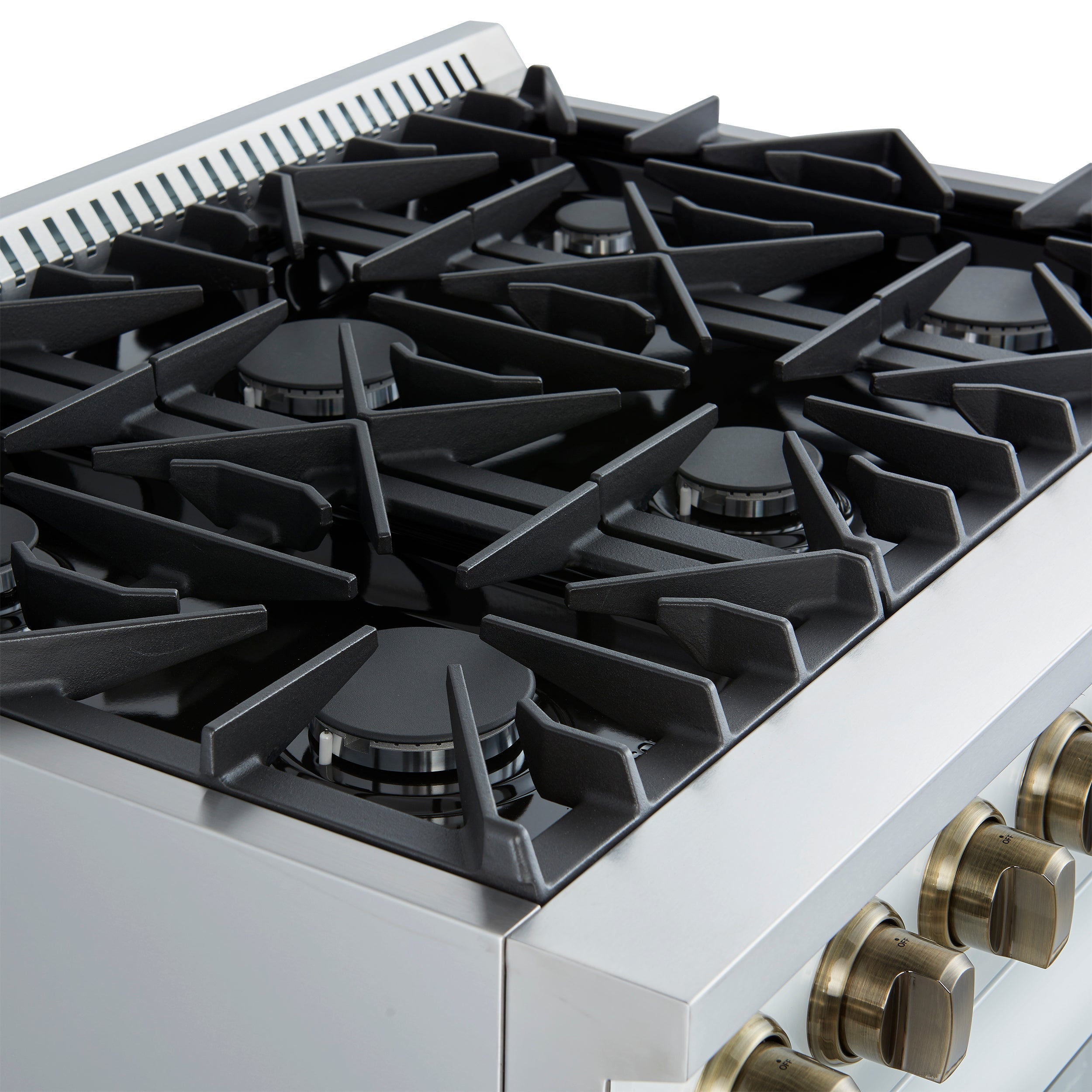 FORNO - Espresso Marco 36" 5.36 cu.ft. Gas Range with 6 Burners and Temperature Gauge in Black with Antique Brass Accents, FFSGS6277-36WHT FORNO - Espresso Marco 36" 5.36 cu.ft. Gas Range with 6 Burners and Temperature Gauge in Black with Antique Brass Accents, FFSGS6277-36WHT