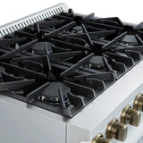 FORNO - Espresso Marco 36" 5.36 cu.ft. Gas Range with 6 Burners and Temperature Gauge in Black with Antique Brass Accents, FFSGS6277-36WHT FORNO - Espresso Marco 36" 5.36 cu.ft. Gas Range with 6 Burners and Temperature Gauge in Black with Antique Brass Accents, FFSGS6277-36WHT