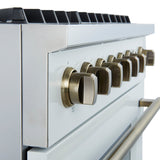 FORNO - Espresso Marco 36" 5.36 cu.ft. Gas Range with 6 Burners and Temperature Gauge in Black with Antique Brass Accents, FFSGS6277-36WHT FORNO - Espresso Marco 36" 5.36 cu.ft. Gas Range with 6 Burners and Temperature Gauge in Black with Antique Brass Accents, FFSGS6277-36WHT