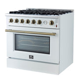 FORNO - Espresso Marco 36" 5.36 cu.ft. Gas Range with 6 Burners and Temperature Gauge in Black with Antique Brass Accents, FFSGS6277-36WHT FORNO - Espresso Marco 36" 5.36 cu.ft. Gas Range with 6 Burners and Temperature Gauge in Black with Antique Brass Accents, FFSGS6277-36WHT