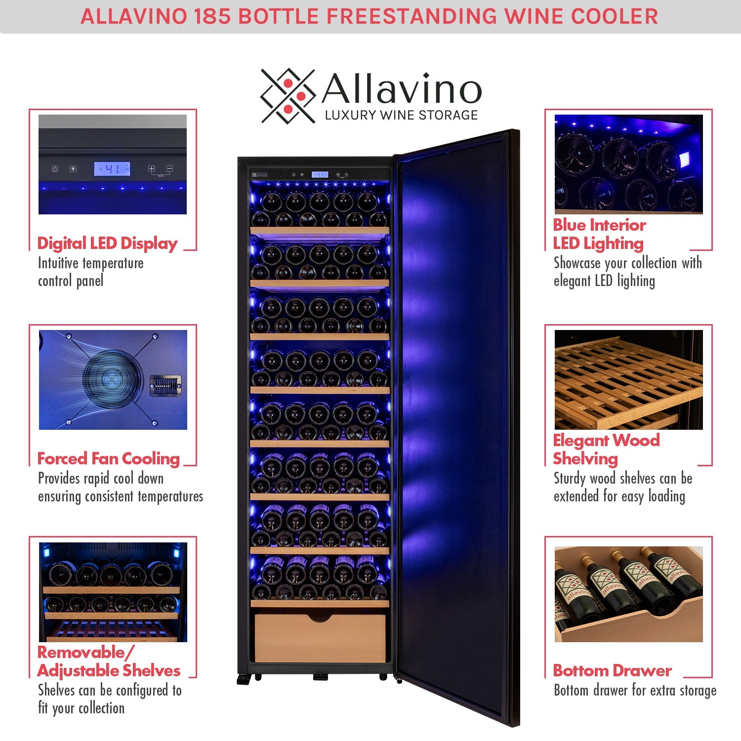 Allavino - 76.5" Tall Side-by-Side Wine Vault with Solid Black Doors - BF 2X-KWR-8185-SD Allavino - 76.5" Tall Side-by-Side Wine Vault with Solid Black Doors - BF 2X-KWR-8185-SD