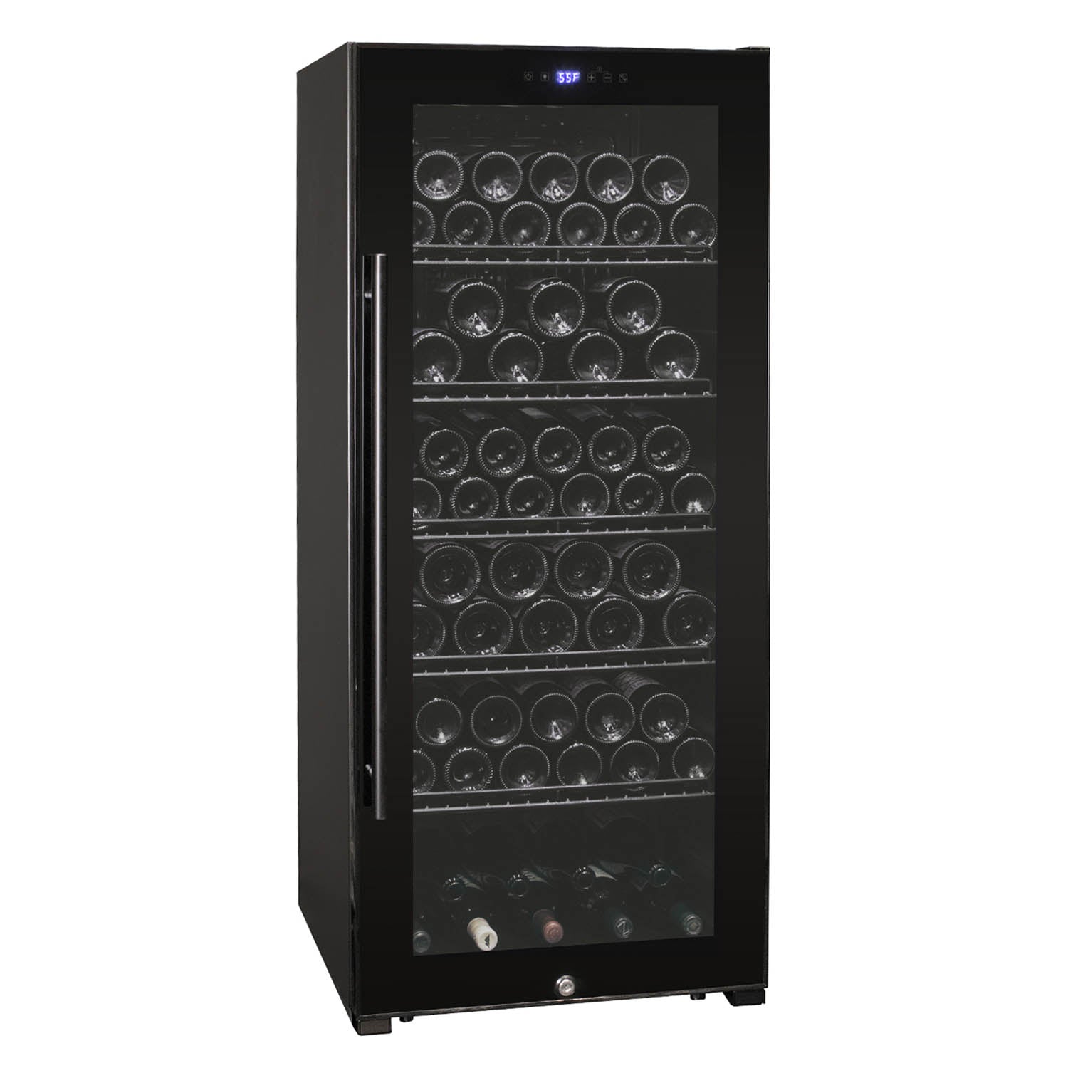 Allavino - Contemporary 102 Bottle Single Zone Freestanding Wine Refrigerator with Black Glass Door - AO KWR102S-1BGR Allavino - Contemporary 102 Bottle Single Zone Freestanding Wine Refrigerator with Black Glass Door - AO KWR102S-1BGR