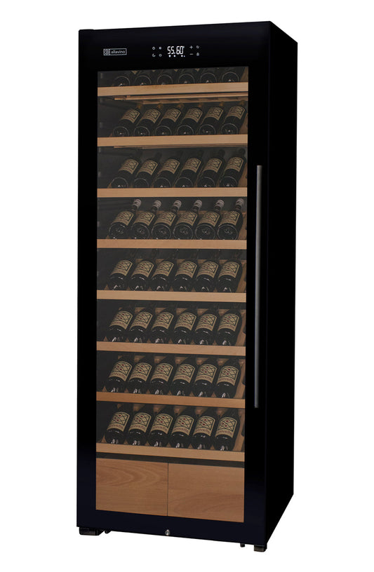 Allavino - 29" Wide 248 Bottle Single Zone Black Glass Wine Refrigerator with Display Shelving