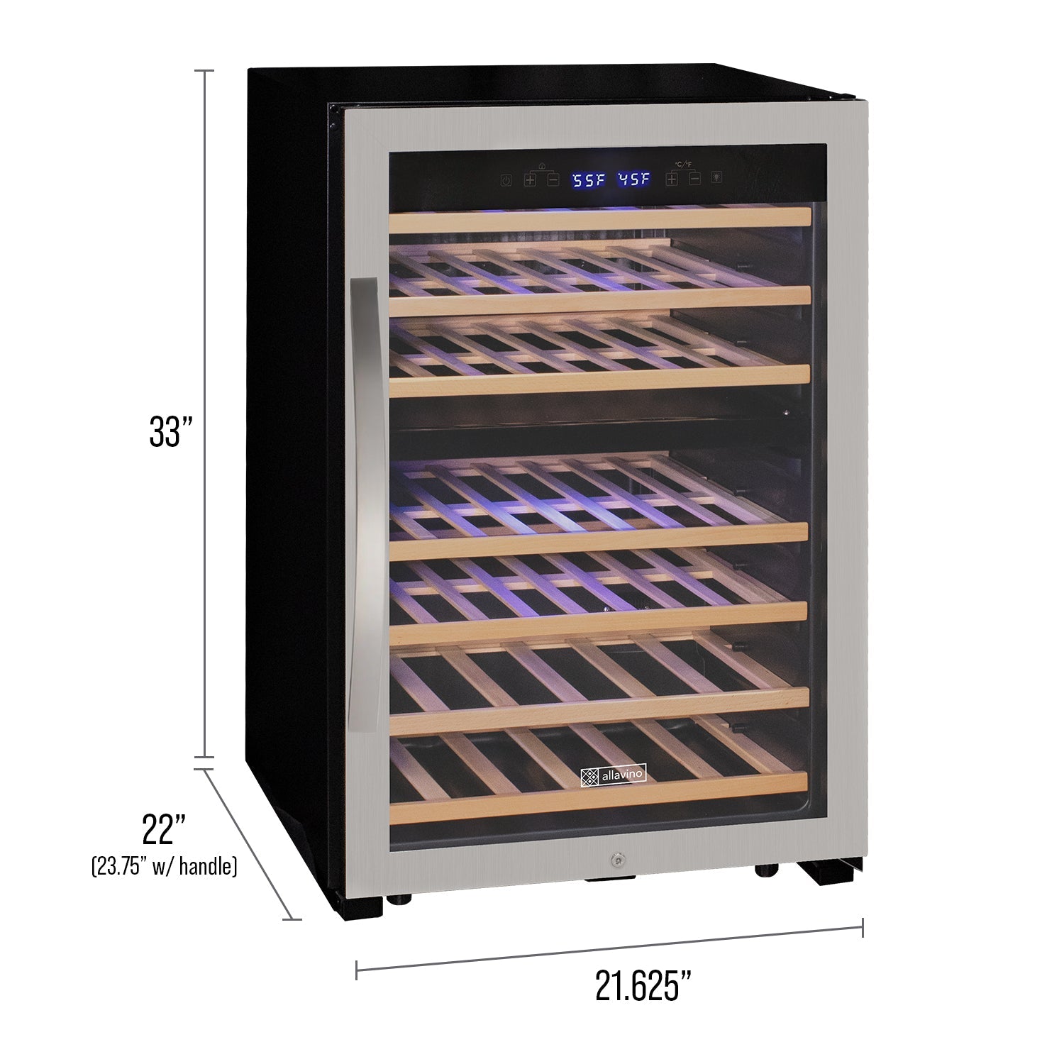 Allavino - Cascina Series 47 Bottle Dual Zone Freestanding Wine Cooler Refrigerator with Stainless Steel Door - AO KWR47D-2SR Allavino - Cascina Series 47 Bottle Dual Zone Freestanding Wine Cooler Refrigerator with Stainless Steel Door - AO KWR47D-2SR